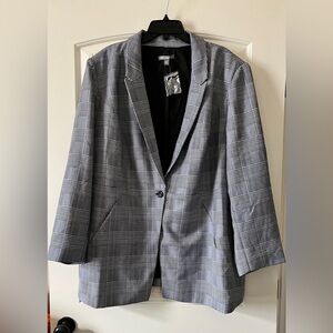 Jessica London Size 26W Long Line One Button Blazer Black White Plaid Pattern